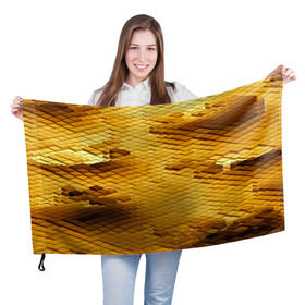 Флаг 3D с принтом gold bricks в Рязани, 100% полиэстер | плотность ткани — 95 г/м2, размер — 67 х 109 см. Принт наносится с одной стороны | geometry | геометрия | грань | кубик | кубики | мозаика | ребро | текстура | тени