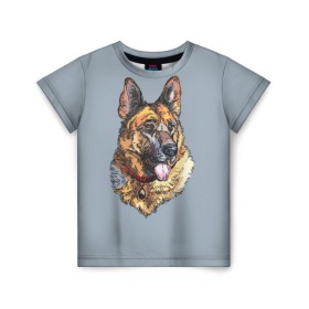 Детская футболка 3D с принтом Немецкая овчарка арт в Рязани, 100% гипоаллергенный полиэфир | прямой крой, круглый вырез горловины, длина до линии бедер, чуть спущенное плечо, ткань немного тянется | домашние животные | овчарка | пес | собака