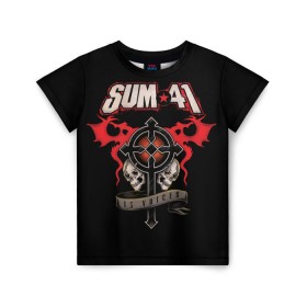 Детская футболка 3D с принтом Sum 41 в Рязани, 100% гипоаллергенный полиэфир | прямой крой, круглый вырез горловины, длина до линии бедер, чуть спущенное плечо, ткань немного тянется | 1996 | 41 | punk | rock | sum | альтернатива | группа | дерик | канада | панк | рок | скейт | уибли