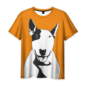 Мужская футболка 3D с принтом Солнечнй бультерьер в Рязани, 100% полиэфир | прямой крой, круглый вырез горловины, длина до линии бедер | Тематика изображения на принте: бультерьер | домашние животные | пес | песик | собака | собачка