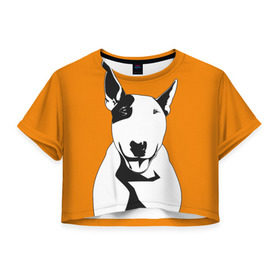 Женская футболка 3D укороченная с принтом Солнечнй бультерьер в Рязани, 100% полиэстер | круглая горловина, длина футболки до линии талии, рукава с отворотами | бультерьер | домашние животные | пес | песик | собака | собачка