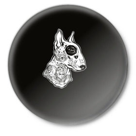 Значок с принтом Бультерьер_16 в Рязани,  металл | круглая форма, металлическая застежка в виде булавки | Тематика изображения на принте: домашние животные | пес | собака