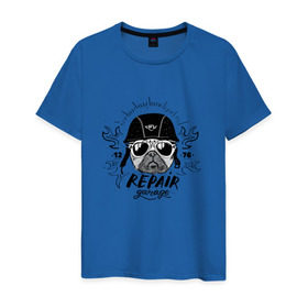 Мужская футболка хлопок с принтом Repair garage в Рязани, 100% хлопок | прямой крой, круглый вырез горловины, длина до линии бедер, слегка спущенное плечо. | домашние животные | мопс | пес | песик | собака | собачка