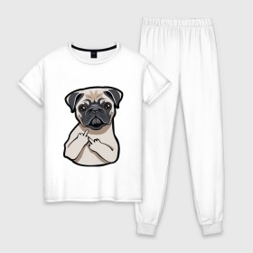 Женская пижама хлопок с принтом Злой мопс в Рязани, 100% хлопок | брюки и футболка прямого кроя, без карманов, на брюках мягкая резинка на поясе и по низу штанин | домашние животные | мопс | пес | песик | собака | собачка