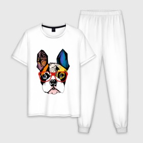 Мужская пижама хлопок с принтом Лоскутный бульдог в Рязани, 100% хлопок | брюки и футболка прямого кроя, без карманов, на брюках мягкая резинка на поясе и по низу штанин
 | бульдог | домашние животные | пес | песик | собака | собачка | французский бульдог