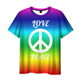 Мужская футболка 3D с принтом Love and Peace в Рязани, 100% полиэфир | прямой крой, круглый вырез горловины, длина до линии бедер | любовь и мир | мир | хиппи