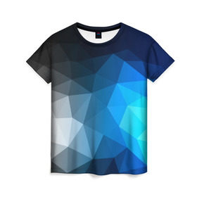 Женская футболка 3D с принтом Gray&Blue collection abstract в Рязани, 100% полиэфир ( синтетическое хлопкоподобное полотно) | прямой крой, круглый вырез горловины, длина до линии бедер | abstraction | geometry | polygon | абстракция | геометрия | грань | краски | кубик | кубики | линии | мозаика | полигон | разноцветные | ребро | текстура | тени | узор