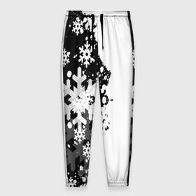 Мужские брюки 3D с принтом Снежные узоры в Рязани, 100% полиэстер | манжеты по низу, эластичный пояс регулируется шнурком, по бокам два кармана без застежек, внутренняя часть кармана из мелкой сетки | black | christmas | new year | pattern | white | абстракция | зима | новый год | рождество | снег | снежинки | узор | черно белые