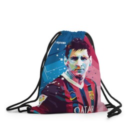 Рюкзак-мешок 3D с принтом Lionel Messi в Рязани, 100% полиэстер | плотность ткани — 200 г/м2, размер — 35 х 45 см; лямки — толстые шнурки, застежка на шнуровке, без карманов и подкладки | barcelona | lionel | messi | барселона | лионель | месси | поп арт