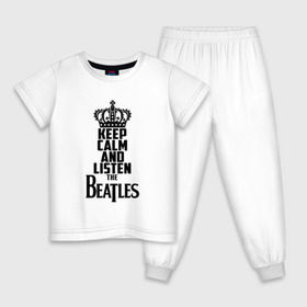 Детская пижама хлопок с принтом Keep calm and listen Beatles в Рязани, 100% хлопок |  брюки и футболка прямого кроя, без карманов, на брюках мягкая резинка на поясе и по низу штанин
 | beatles | the beatles | бителз | бителс | битлз | битлс | битлы | группа | джон леннон | джордж харрисон | жуки | зе | ливерпульская четвёрка | мерсибит | пол маккартни | поп | ринго старр | рок