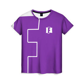 Женская футболка 3D с принтом FORTNITE big logo в Рязани, 100% полиэфир ( синтетическое хлопкоподобное полотно) | прямой крой, круглый вырез горловины, длина до линии бедер | battle | battle royal | fortnite | royal | боевик | игры | логотип | фиолетовый