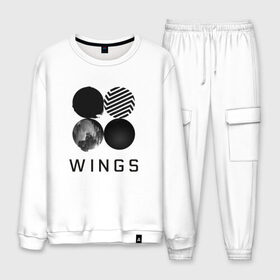 Мужской костюм хлопок с принтом BTS wings в Рязани, 100% хлопок | на свитшоте круглая горловина, мягкая резинка по низу. Брюки заужены к низу, на них два вида карманов: два “обычных” по бокам и два объемных, с клапанами, расположенные ниже линии бедра. Брюки с мягкой трикотажной резинкой на поясе и по низу штанин. В поясе для дополнительного комфорта — широкие завязки | bangtan boys | bts | bts army | бантаны бтс