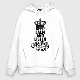 Мужское худи Oversize хлопок с принтом Keep calm and listen Rasmus в Рязани, френч-терри — 70% хлопок, 30% полиэстер. Мягкий теплый начес внутри —100% хлопок | боковые карманы, эластичные манжеты и нижняя кромка, капюшон на магнитной кнопке | Тематика изображения на принте: rasmus | the rasmus | аки хакала | альтернативный | готик | группа | дарк | зе | знак | лаури юлёнен | надпись | паули рантасалми | поп | разсмус | расмус | рок | софт | финская