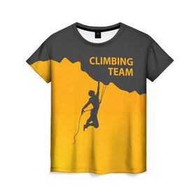 Женская футболка 3D с принтом climbing в Рязани, 100% полиэфир ( синтетическое хлопкоподобное полотно) | прямой крой, круглый вырез горловины, длина до линии бедер | adrenaline | extreme | hiking | mountaineering | mountains | risk | rock climb | rocks | sport | адреналин | альпинизм | высота | горы | риск | скалолазание | скалы | спорт | туризм | экстрим