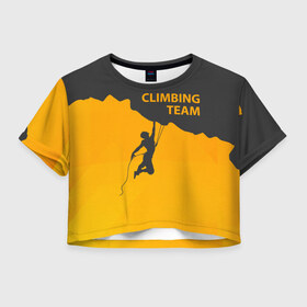 Женская футболка 3D укороченная с принтом climbing в Рязани, 100% полиэстер | круглая горловина, длина футболки до линии талии, рукава с отворотами | adrenaline | extreme | hiking | mountaineering | mountains | risk | rock climb | rocks | sport | адреналин | альпинизм | высота | горы | риск | скалолазание | скалы | спорт | туризм | экстрим