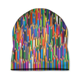 Шапка 3D с принтом Разноцветные карандаши в Рязани, 100% полиэстер | универсальный размер, печать по всей поверхности изделия | дизайнер | карандаш | палитра | паттерн | радуга | рисование | рисунок | художник | цвет | цветной | школа