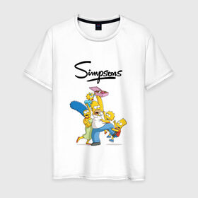 Мужская футболка хлопок с принтом Симпсоны в Рязани, 100% хлопок | прямой крой, круглый вырез горловины, длина до линии бедер, слегка спущенное плечо. | семья | симпсоны