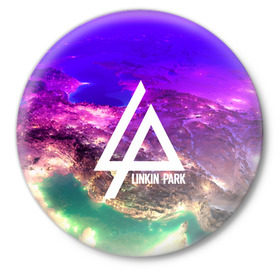 Значок с принтом LINKIN PARK SPACE EDITION в Рязани,  металл | круглая форма, металлическая застежка в виде булавки | linkin park | logo | music | pop | rock | альтернатива | металл | музыка | музыкальный | поп | рок | честер беннингтон