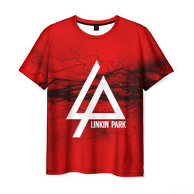 Мужская футболка 3D с принтом LINKIN PARK lightning red в Рязани, 100% полиэфир | прямой крой, круглый вырез горловины, длина до линии бедер | Тематика изображения на принте: linkin park | logo | music | pop | rock | альтернатива | металл | музыка | музыкальный | поп | рок | честер беннингтон