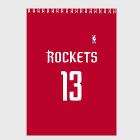 Скетчбук с принтом Houston Rockets в Рязани, 100% бумага
 | 48 листов, плотность листов — 100 г/м2, плотность картонной обложки — 250 г/м2. Листы скреплены сверху удобной пружинной спиралью | Тематика изображения на принте: 13 | fear the beard | houston rockets | nba | rise sports | баскетбол | баскетбольная | джеймс харден | нба | номер | спортивная | форма | хьюстон рокетс