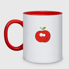 Кружка двухцветная с принтом Smile apple в Рязани, керамика | объем — 330 мл, диаметр — 80 мм. Цветная ручка и кайма сверху, в некоторых цветах — вся внутренняя часть | apple | smile apple | улыбка | яблоко