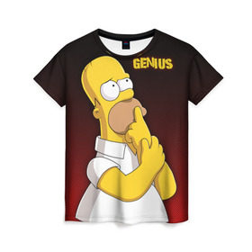 Женская футболка 3D с принтом Homer GENIUS в Рязани, 100% полиэфир ( синтетическое хлопкоподобное полотно) | прямой крой, круглый вырез горловины, длина до линии бедер | bart | genius | halloween | homer | lisa | simpsons | барт | гений | гомер | лиза | мэгги | симпсоны