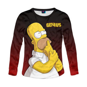 Женский лонгслив 3D с принтом Homer GENIUS в Рязани, 100% полиэстер | длинные рукава, круглый вырез горловины, полуприлегающий силуэт | Тематика изображения на принте: bart | genius | halloween | homer | lisa | simpsons | барт | гений | гомер | лиза | мэгги | симпсоны