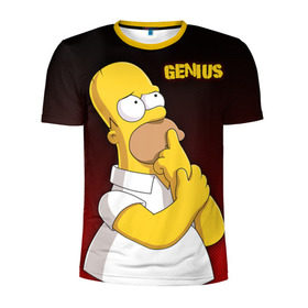 Мужская футболка 3D спортивная с принтом Homer GENIUS в Рязани, 100% полиэстер с улучшенными характеристиками | приталенный силуэт, круглая горловина, широкие плечи, сужается к линии бедра | Тематика изображения на принте: bart | genius | halloween | homer | lisa | simpsons | барт | гений | гомер | лиза | мэгги | симпсоны