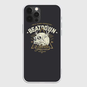 Чехол для iPhone 12 Pro Max с принтом Beatdown Ghetto 1986 в Рязани, Силикон |  | Тематика изображения на принте: bones | gothic | grunge | horns | lightning | rock and roll | skeleton | skull | tattoo | готика | гранж | кости | молнии | рога | рок н ролл | скелет | тату | череп