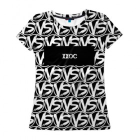 Женская футболка 3D с принтом VERSUS BATTLE-XXOC в Рязани, 100% полиэфир ( синтетическое хлопкоподобное полотно) | прямой крой, круглый вырез горловины, длина до линии бедер | rap | versus battle | xxoc | битва | молодежный стиль | рэп | рэп батл | рэп битва | рэперы