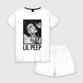 Женская пижама с шортиками хлопок с принтом Little fashion white в Рязани, 100% хлопок | футболка прямого кроя, шорты свободные с широкой мягкой резинкой | lil peep | rap | густав ор | лил пип | рэп