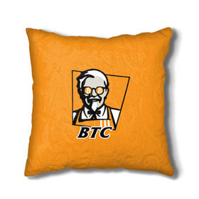 Подушка 3D с принтом BITCOIN в стиле KFC в Рязани, наволочка – 100% полиэстер, наполнитель – холлофайбер (легкий наполнитель, не вызывает аллергию). | состоит из подушки и наволочки. Наволочка на молнии, легко снимается для стирки | bitcoin | btc | crypto | kfc | биткоин | валюта | деньги | криптовалюта | цифровое золото