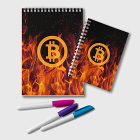 Блокнот с принтом BITCOIN FIRE в Рязани, 100% бумага | 48 листов, плотность листов — 60 г/м2, плотность картонной обложки — 250 г/м2. Листы скреплены удобной пружинной спиралью. Цвет линий — светло-серый
 | bitcoin | btc | coin | crypto | ethereum | money | orange | биткоин | валюта | деньги | известные | криптовалюта | логотип | монета | надписи.cash | оранжевый | цвет | цифровое золото | эфир