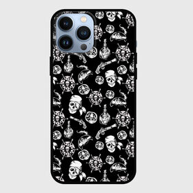 Чехол для iPhone 13 Pro Max с принтом Pirates Pattern в Рязани,  |  | Тематика изображения на принте: паттерн | пиратский | пираты | черно белый