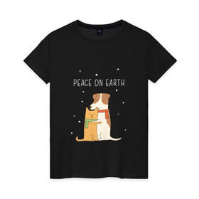 Женская футболка хлопок с принтом Кот и пес в Рязани, 100% хлопок | прямой крой, круглый вырез горловины, длина до линии бедер, слегка спущенное плечо | год собаки | котик | мемес | москва | новый год | россия | собака