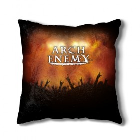 Подушка 3D с принтом Arch Enemy в Рязани, наволочка – 100% полиэстер, наполнитель – холлофайбер (легкий наполнитель, не вызывает аллергию). | состоит из подушки и наволочки. Наволочка на молнии, легко снимается для стирки | 