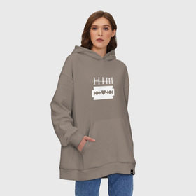 Худи SuperOversize хлопок с принтом HIM в Рязани, 70% хлопок, 30% полиэстер, мягкий начес внутри | карман-кенгуру, эластичная резинка на манжетах и по нижней кромке, двухслойный капюшон
 | him | вилле вало | готик | готика | группа | знак | лав | метал | микко линдстрём | микко паананен | музыка | надпись | песни | рок | финская | хим | юкка крёгер | янне пууртинен