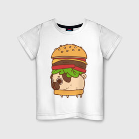 Детская футболка хлопок с принтом мопс-бургер в Рязани, 100% хлопок | круглый вырез горловины, полуприлегающий силуэт, длина до линии бедер | Тематика изображения на принте: pug | мопс