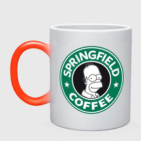 Кружка хамелеон с принтом Springfield Coffee в Рязани, керамика | меняет цвет при нагревании, емкость 330 мл | homer | simpsons | гомер | лого | спрингфилд | старбакс