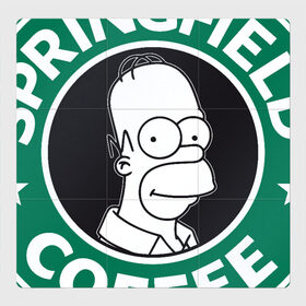 Магнитный плакат 3Х3 с принтом Springfield Coffee в Рязани, Полимерный материал с магнитным слоем | 9 деталей размером 9*9 см | Тематика изображения на принте: homer | simpsons | гомер | лого | спрингфилд | старбакс