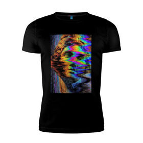 Мужская футболка премиум с принтом Pixel art в Рязани, 92% хлопок, 8% лайкра | приталенный силуэт, круглый вырез ворота, длина до линии бедра, короткий рукав |  vaporwave | вебпанк | пиксель | скульптура