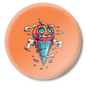 Значок с принтом Тыквенное мороженое в Рязани,  металл | круглая форма, металлическая застежка в виде булавки | Тематика изображения на принте: день всех святых | мороженое | морожка | оранжевый | рожок | светильник джека | тыква | хеллоуин | хэллоуин
