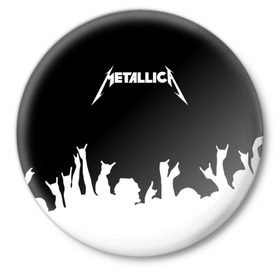 Значок с принтом Metallica в Рязани,  металл | круглая форма, металлическая застежка в виде булавки | metallica | группа | джеймс хэтфилд | кирк хэмметт | ларс ульрих | метал | металика | металлика | миталика | музыка | роберт трухильо | рок | трэш | трэшметал | хард | хардрок | хеви | хевиметал