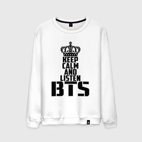 Мужской свитшот хлопок с принтом Keep calm and listen BTS в Рязани, 100% хлопок |  | Тематика изображения на принте: bangtan boys | bts | j hope | jimin | jin | jungkook | k pop | rm | sonyeondan | suga | v | бойз бойс | бойскауты | бтс бенгтан. бангтан | группа | к поп | корейская | пуленепробиваемые | хип хоп