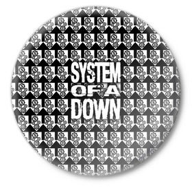 Значок с принтом System of a Down в Рязани,  металл | круглая форма, металлическая застежка в виде булавки | soad | soil | system of a down | группа | дав | дарон малакян | джон долмаян | метал | ню | оф | рок | серж танкян | систем | соад | сод | соэд | шаво одаджян | э доун