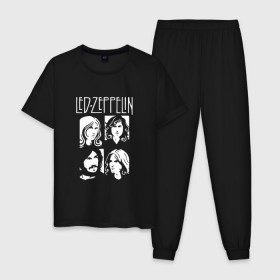 Мужская пижама хлопок с принтом Группа Led Zeppelin в Рязани, 100% хлопок | брюки и футболка прямого кроя, без карманов, на брюках мягкая резинка на поясе и по низу штанин
 | led | led zeppelin | блюз | группа | джимми пейдж | джон генри бонэм | джон пол джонс | лед зепелен | лед зеппелин | метал | роберт плант | рок | тяжелый | фолк | хард | хардрок | хеви | хевиметал