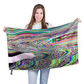 Флаг 3D с принтом Точечная психоделика в Рязани, 100% полиэстер | плотность ткани — 95 г/м2, размер — 67 х 109 см. Принт наносится с одной стороны | Тематика изображения на принте: глитч | глич | полосы | разводы
