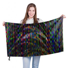 Флаг 3D с принтом Цветная иллюзия в Рязани, 100% полиэстер | плотность ткани — 95 г/м2, размер — 67 х 109 см. Принт наносится с одной стороны | глитч | глич | линии | полосы | разноцветный