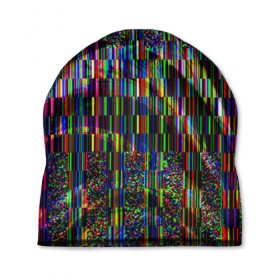 Шапка 3D с принтом Цветная иллюзия в Рязани, 100% полиэстер | универсальный размер, печать по всей поверхности изделия | глитч | глич | линии | полосы | разноцветный