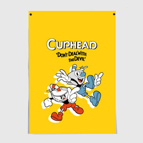 Постер с принтом Cuphead в Рязани, 100% бумага
 | бумага, плотность 150 мг. Матовая, но за счет высокого коэффициента гладкости имеет небольшой блеск и дает на свету блики, но в отличии от глянцевой бумаги не покрыта лаком | cuphead | капхед | компьтерная игра